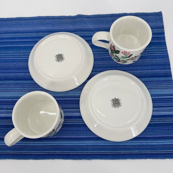Portmeirion Botanic Garden Tea Cups + Saucers 8 oz Set of 2 Rhododendron Vintage - Picture 12 of 16